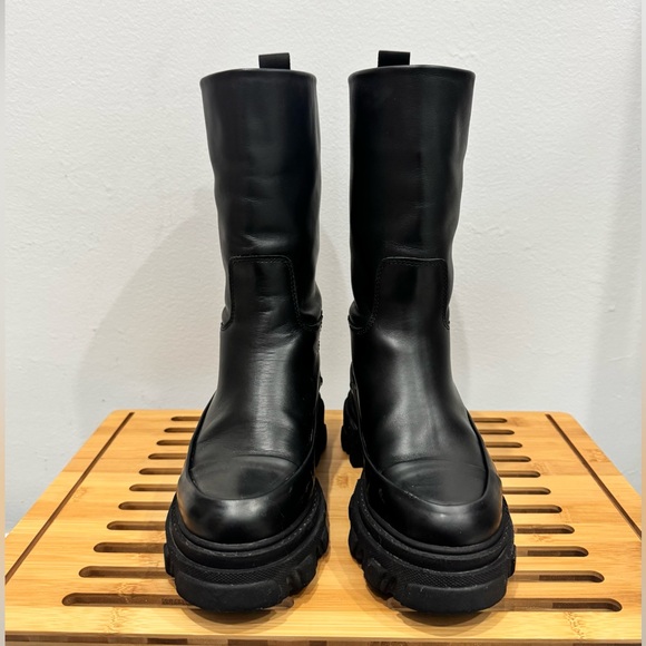 GANNI Tubular Leather Boots | Black Chunky Platform Mid-Calf Boots | Size 38 - Picture 6 of 7